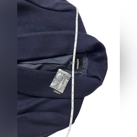 EXPRESS Navy Blue Wool Blend Coat Women's Small Lined Button Bell Sleeve Pockets - Picture 6 of 11